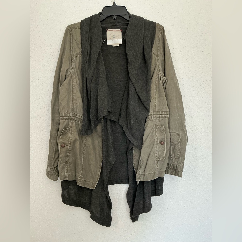 Hei Hei Cascade Anorak Green Utility Grey Scarf Layered Jacket Large - Picture 3 of 15